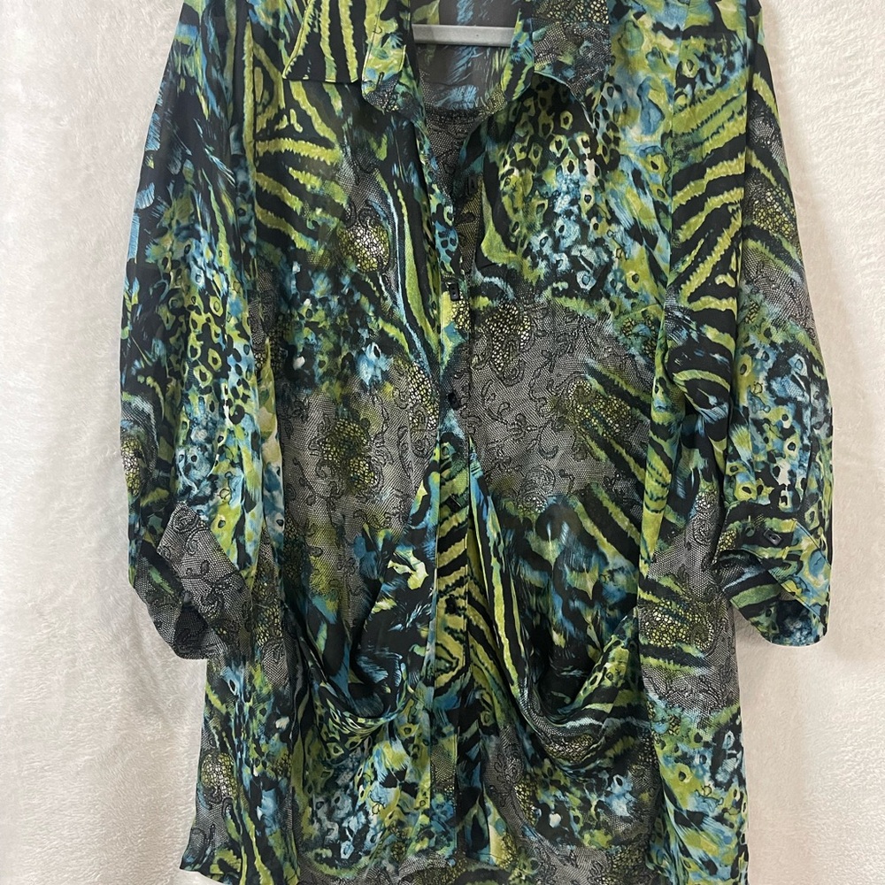 lC by Connie K Women's Blue and Green  Blouse
